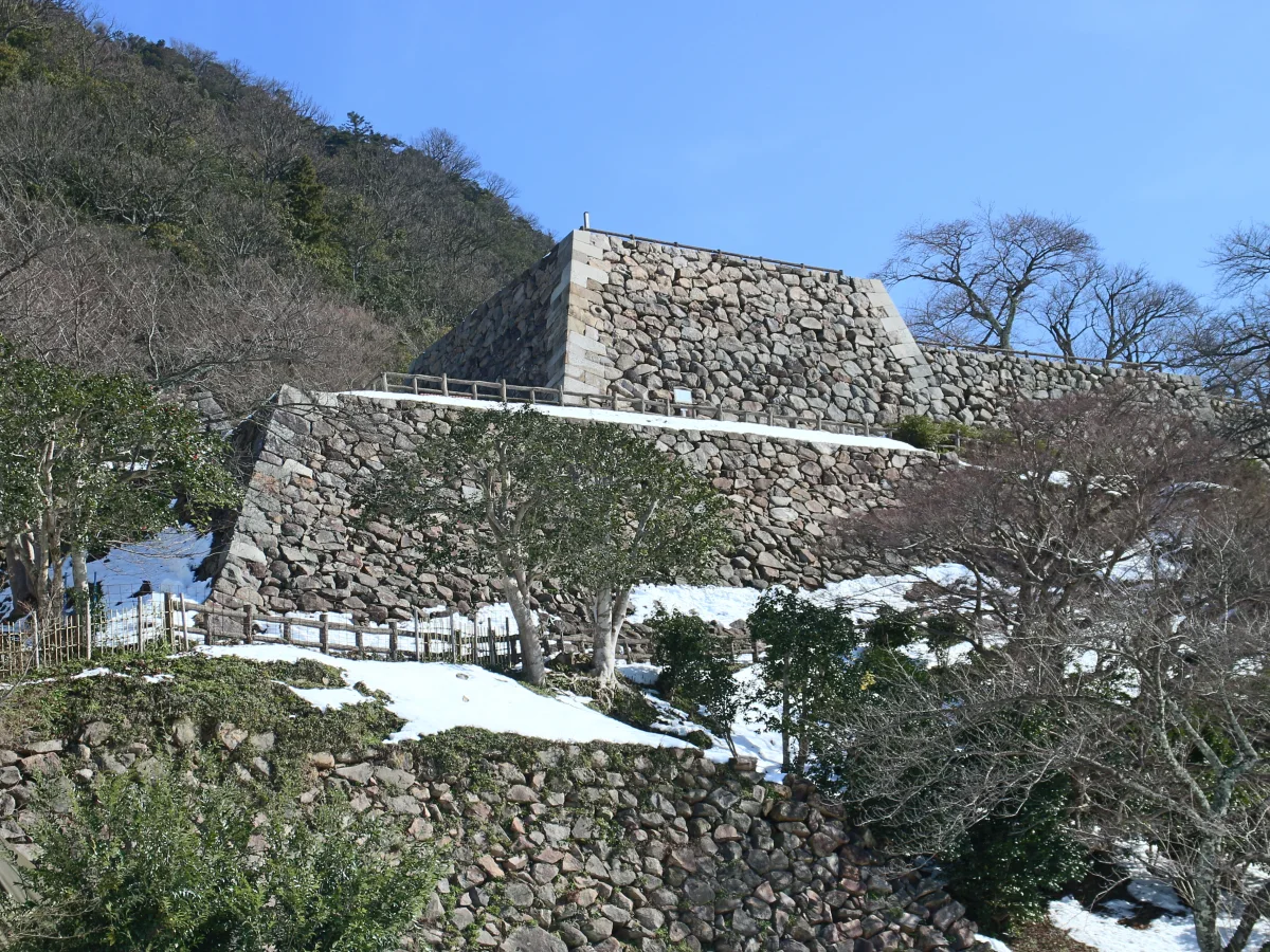 雪の残る鳥取城跡の石垣