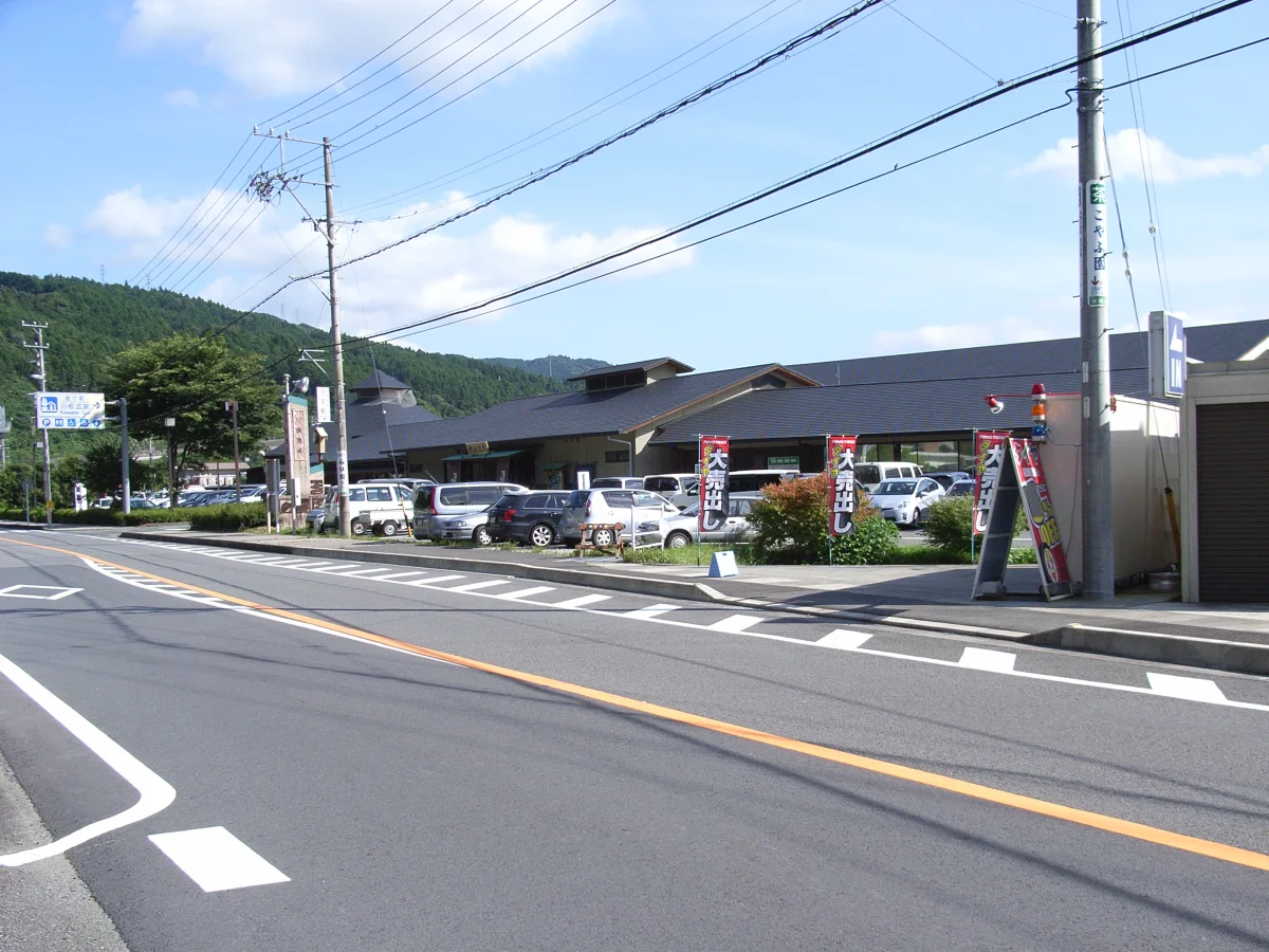 道路越しに見た道の駅川根温泉の施設外観